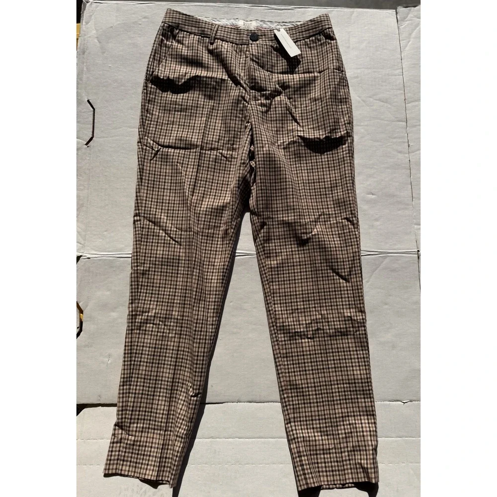 Scotch & Soda Women's Lowry Brown Plaid Straight Pants 29W29L NWT Anthropologie - Picture 3 of 9